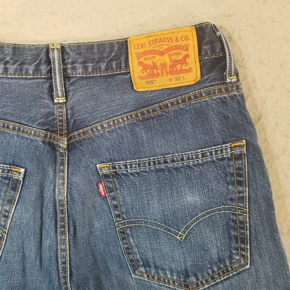 Levi's 569 shorts‎ men's 32x11 relaxed fit blue denim outdoor retro